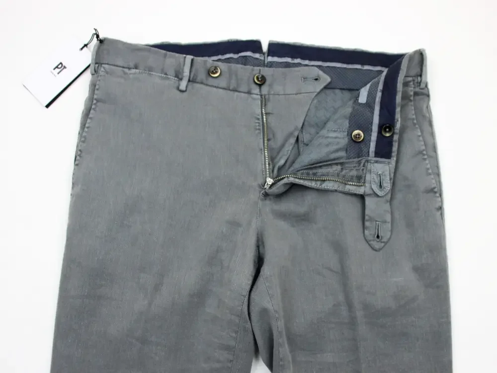 $395 PT Torino Pants 40 fits 39 (56 EU) Slim Grey Delvane Linen Cotton Stretch